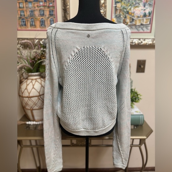 LULULEMON BE PRESENT MARLED COASTAL BLUE CROPPED OVERSIZED KNIT SWEATER SZ L- XL - Picture 6 of 12